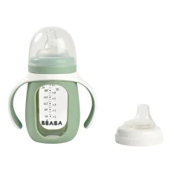 BÉABA Couverts Vaisselle Et Bavoirs|Biberons Et Accessoires*Biberon d'apprentissage en verre 2 en 1 - 210ml Vert sauge Oldpink
