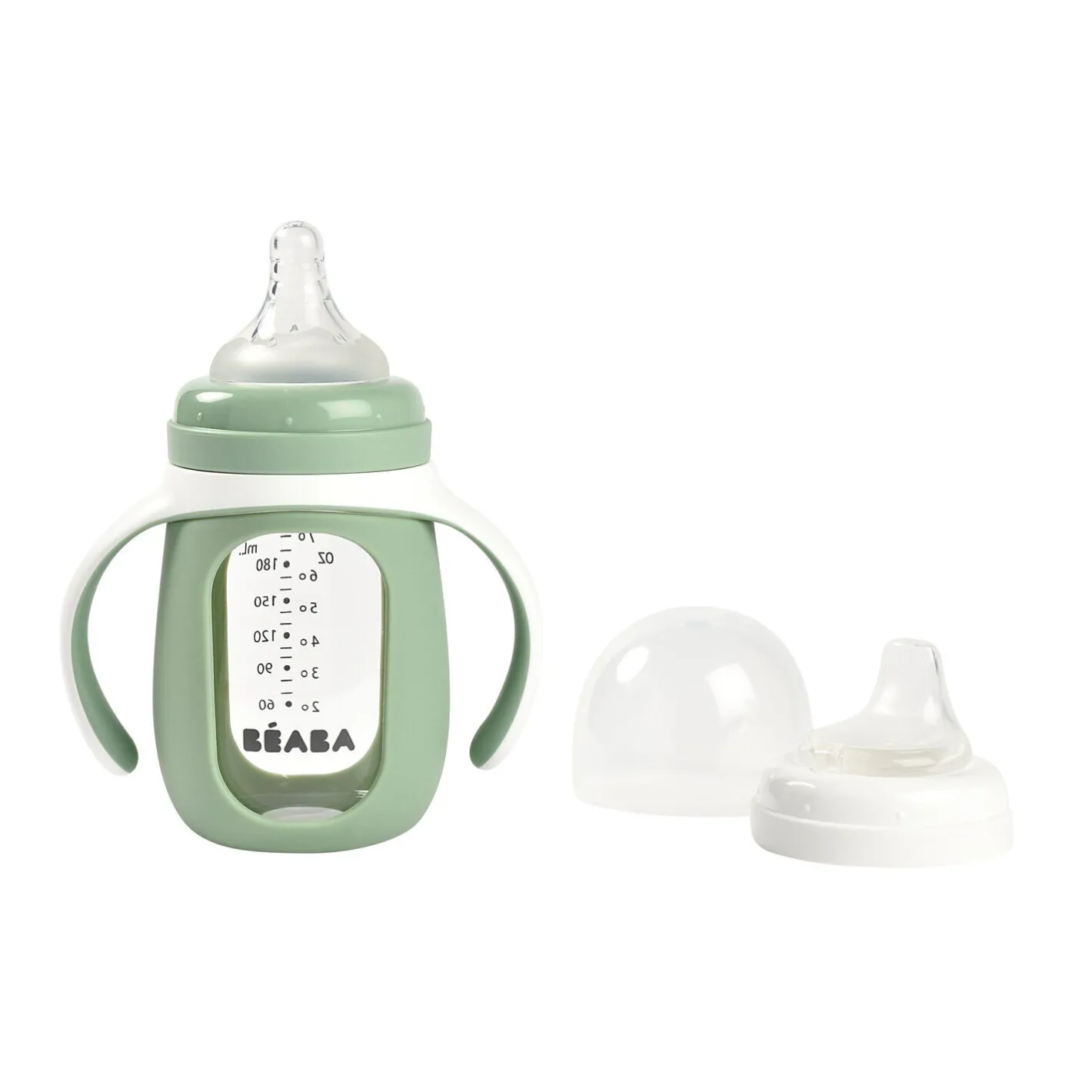 BÉABA Couverts Vaisselle Et Bavoirs|Biberons Et Accessoires*Biberon d'apprentissage en verre 2 en 1 - 210ml Vert sauge Oldpink
