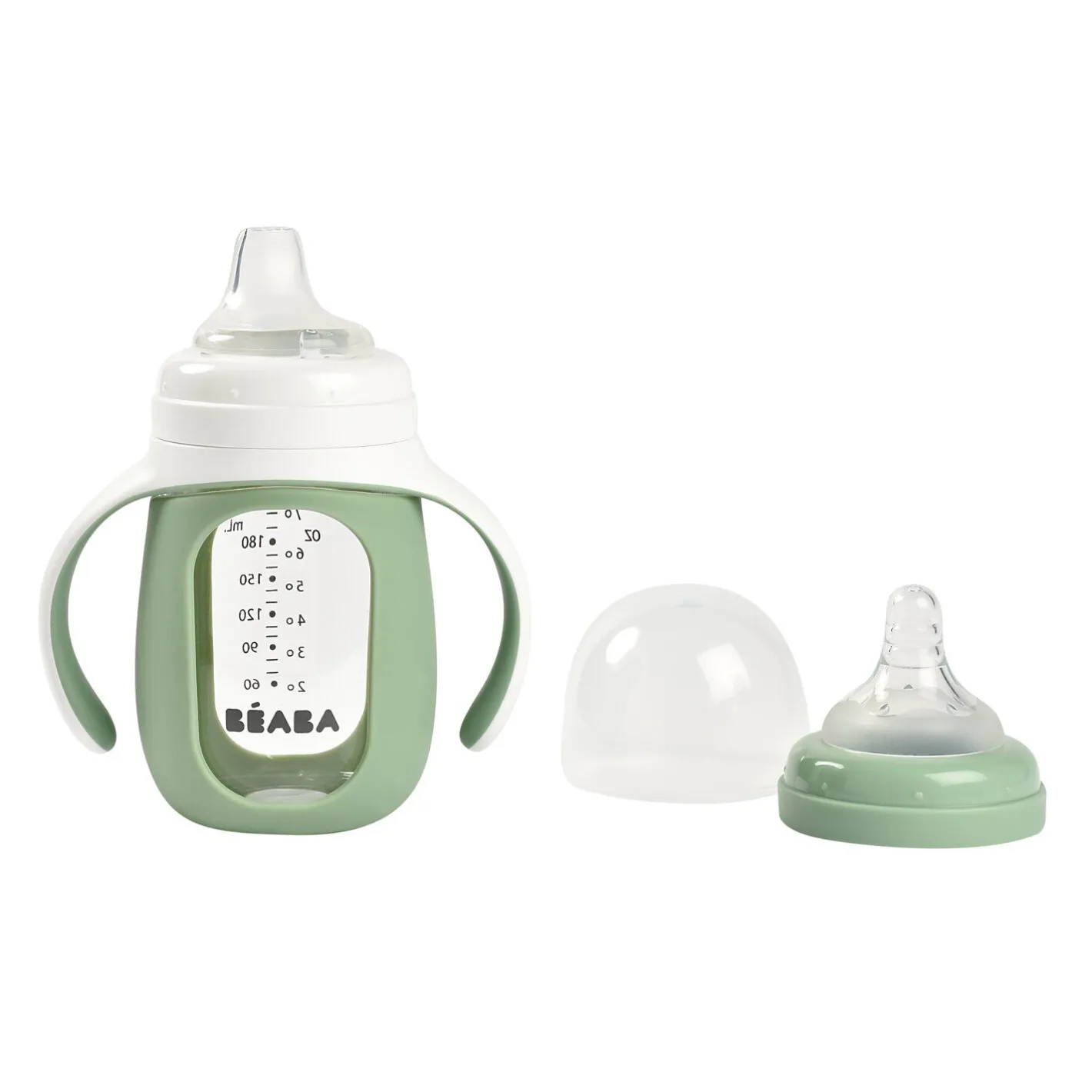 BÉABA Couverts Vaisselle Et Bavoirs|Biberons Et Accessoires*Biberon d'apprentissage en verre 2 en 1 - 210ml Vert sauge Oldpink