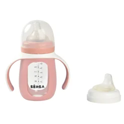 BÉABA Biberons Et Accessoires*Biberon d'apprentissage en verre 2 en 1 - 210ml Vieux rose Oldpink