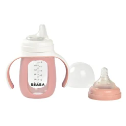 BÉABA Biberons Et Accessoires*Biberon d'apprentissage en verre 2 en 1 - 210ml Vieux rose Oldpink
