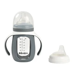BÉABA Biberons Et Accessoires*Biberon d'apprentissage en verre 2 en 1 - 210ml Gris minéral Oldpink