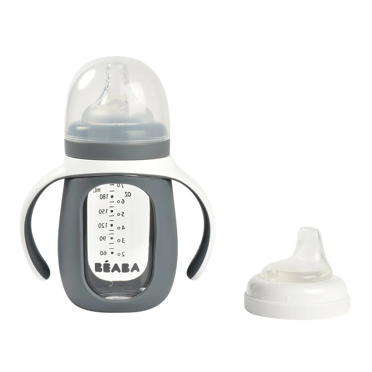 BÉABA Biberons Et Accessoires*Biberon d'apprentissage en verre 2 en 1 - 210ml Gris minéral Oldpink