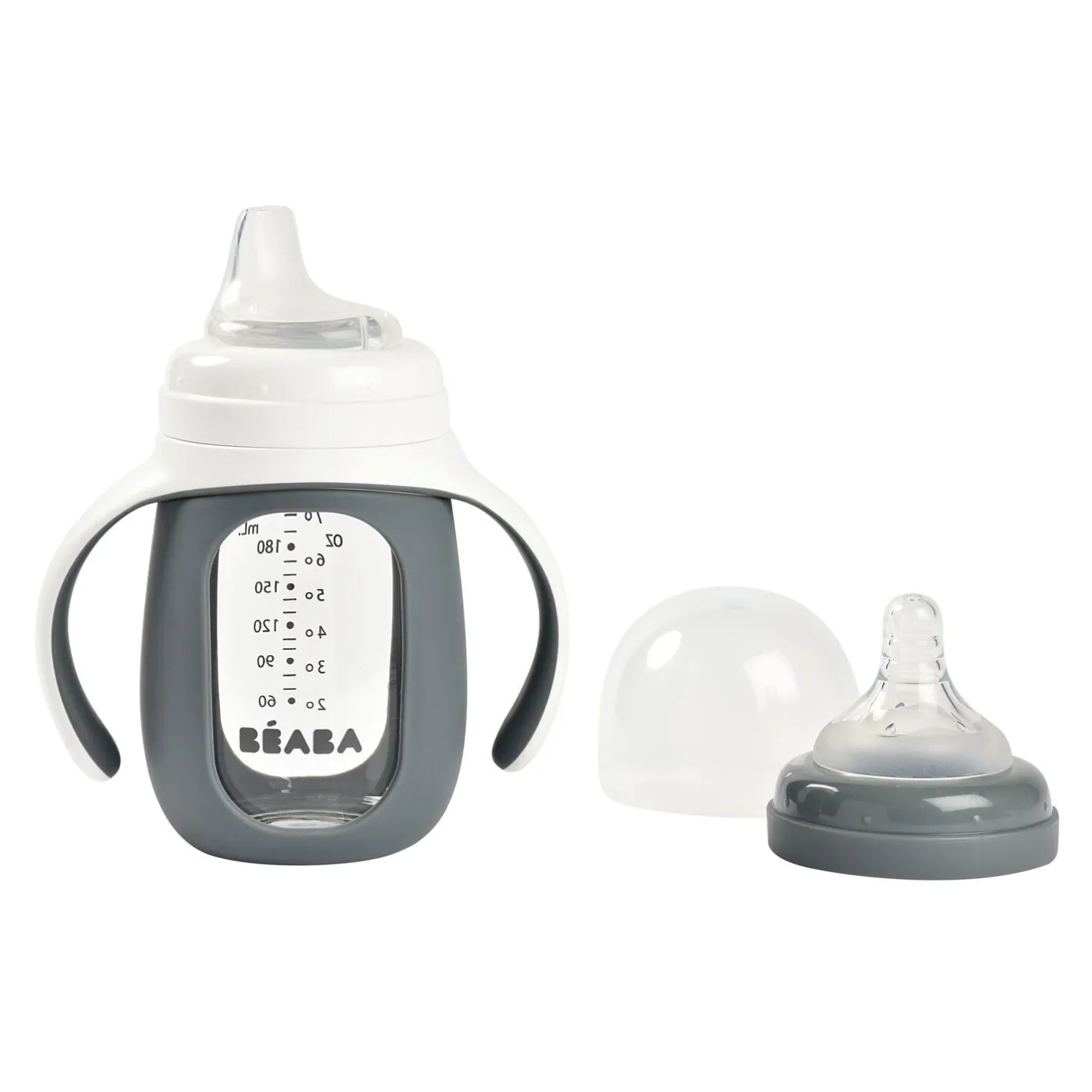 BÉABA Biberons Et Accessoires*Biberon d'apprentissage en verre 2 en 1 - 210ml Gris minéral Oldpink