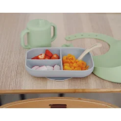 BÉABA Goûter Sain|Couverts Vaisselle Et Bavoirs*Coffret repas silicone Les essentiels Gris/Vert sauge Velvetg/sgree