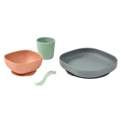BÉABA Couverts Vaisselle Et Bavoirs*Coffret repas silicone Minéral Blue
