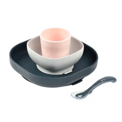 BÉABA Couverts Vaisselle Et Bavoirs*Coffret repas silicone Night /Rose Blue