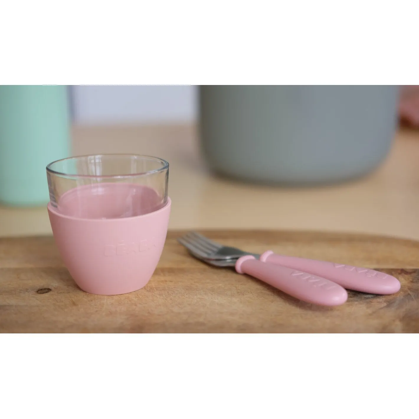 BÉABA Couverts Vaisselle Et Bavoirs*Coffret repas verre Eucalyptus/Rose Jungle