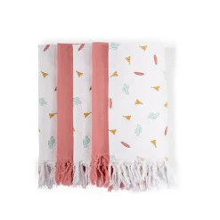 BÉABA Baignoires Et Accessoires|Couverts Vaisselle Et Bavoirs*Langes Tetra - Coton - Tipi + Nude Avec Franges - 5 Pcs