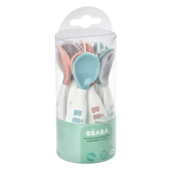 BÉABA Couverts Vaisselle Et Bavoirs*Lot 10 couverts ergonomiques 2ème âge Bleu/Rose/Gris