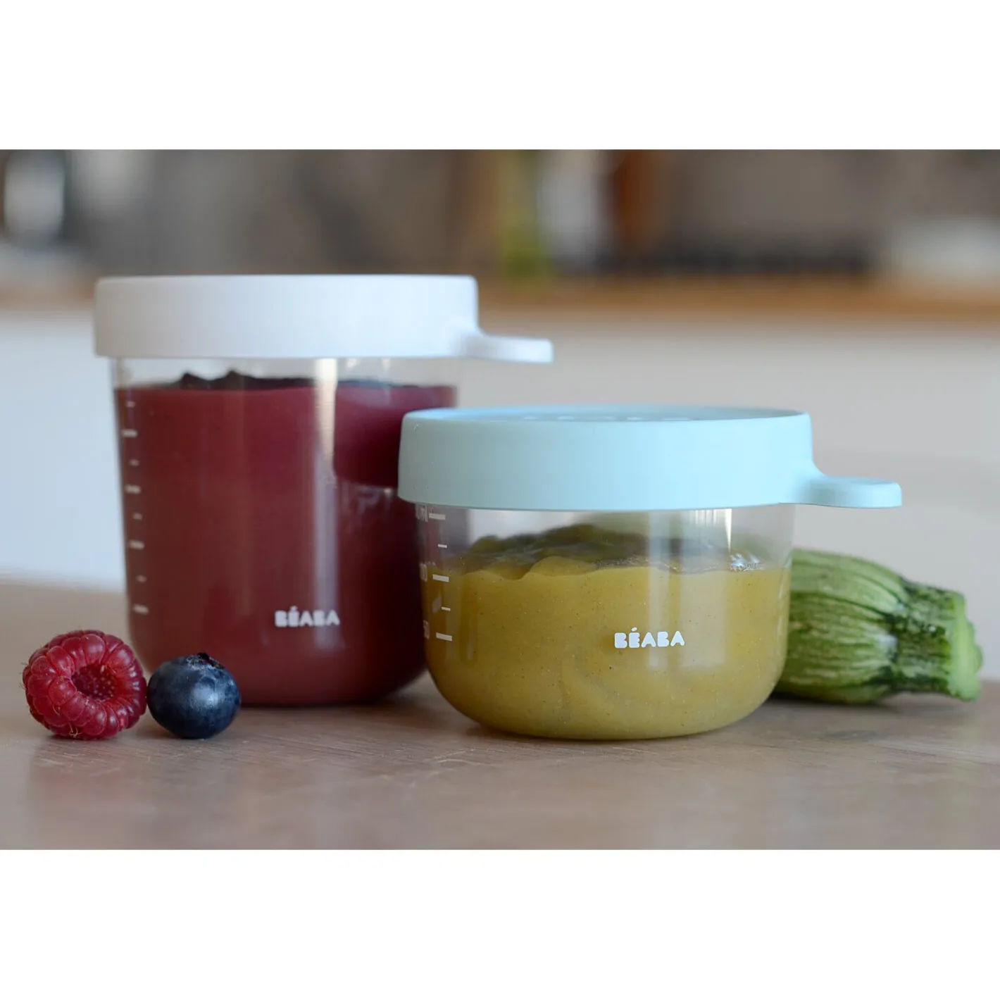 BÉABA Pots De Conservation*Lot 2 portions verre 150 et 250ml Vert clair/Gris clair Lightmist