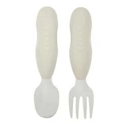 BÉABA Couverts Vaisselle Et Bavoirs*Lot 2 pré-couverts d'apprentissage Inox Gris velours Sagegreen