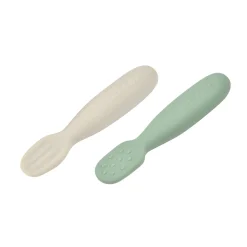 BÉABA Couverts Vaisselle Et Bavoirs*Lot 2 pré-cuillères d'apprentissage silicone Vert sauge/Gris velours Velvetg/sgree