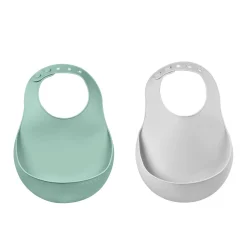 BÉABA Couverts Vaisselle Et Bavoirs*Lot de 2 bavoirs silicone Gris clair/Vert sauge Airygreen