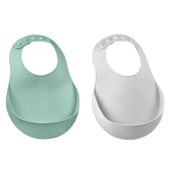 BÉABA Couverts Vaisselle Et Bavoirs*Lot de 2 bavoirs silicone Gris clair/Vert sauge Airygreen