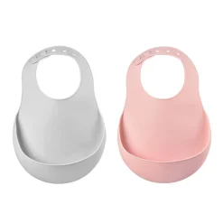 BÉABA Couverts Vaisselle Et Bavoirs*Lot de 2 bavoirs silicone Gris clair/Vieux rose Airygreen