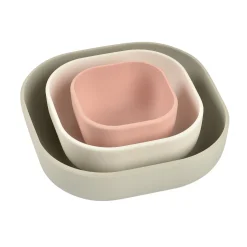 BÉABA Goûter Sain|Couverts Vaisselle Et Bavoirs*Lot de 3 bols silicone gigogne Rose/Gris velours Nightblue