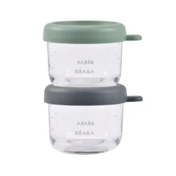 BÉABA Pots De Conservation|Pots De Conservation*Lot de 2 portions verre 150 ml Mineral / Vert sauge Mineral/sgreen