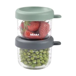 BÉABA Pots De Conservation|Pots De Conservation*Lot de 2 portions verre 150 ml Mineral / Vert sauge Mineral/sgreen