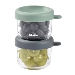 BÉABA Pots De Conservation|Pots De Conservation*Lot de 2 portions verre 150 ml Mineral / Vert sauge Mineral/sgreen