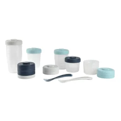 BÉABA Couverts Vaisselle Et Bavoirs|Pots De Conservation*Pack premiers repas (12 portions + 2 cuillères) Bleu/Gris Storm