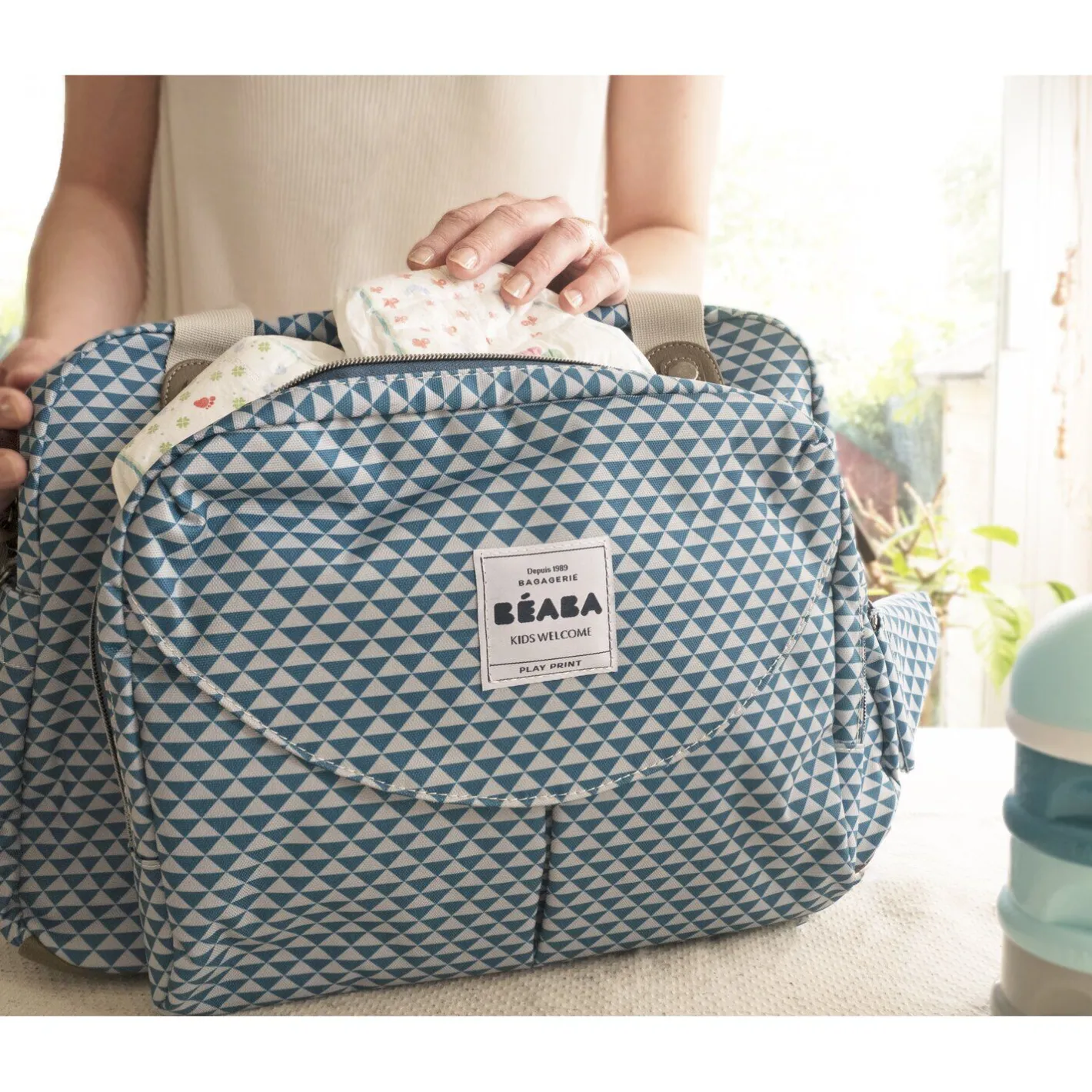 BÉABA Sacs À Langer*Sac à langer Genève Play print Bleu Ardoise