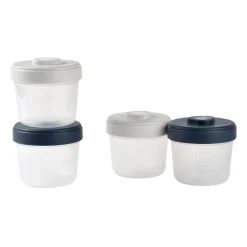 BÉABA Pots De Conservation|Pots De Conservation*Set intégral de 4 portions clip 150 ml Gris/Night blue Storm/eucalyptu